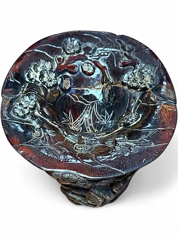 Chinese carved buffalo horn scholar's bowl Qing Dynasty