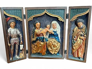 Late Gothic polychrome wooden triptych relief