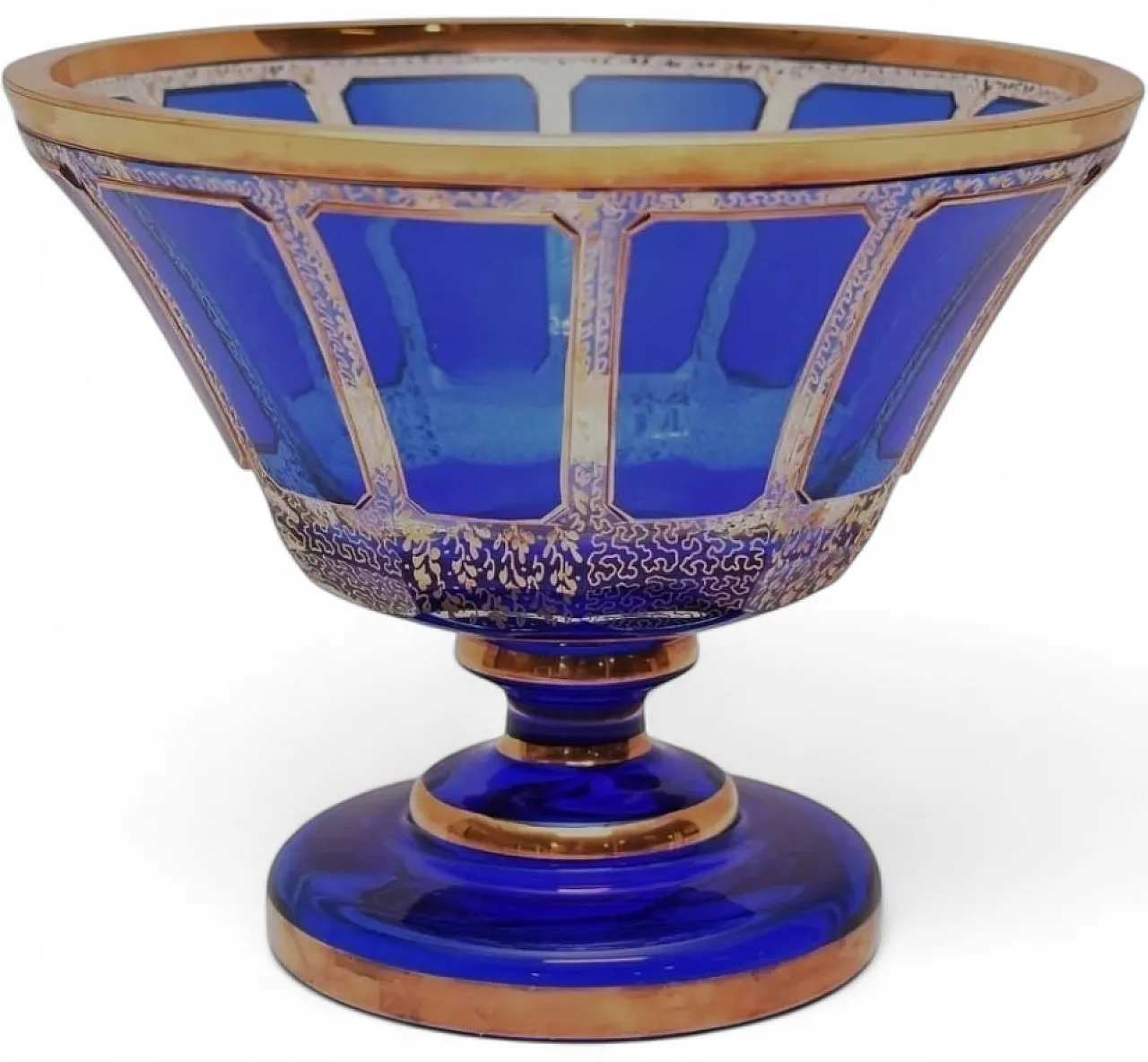 Cobalt Blue Gilt Glass Centerpiece Bowl, early 20th Century 6