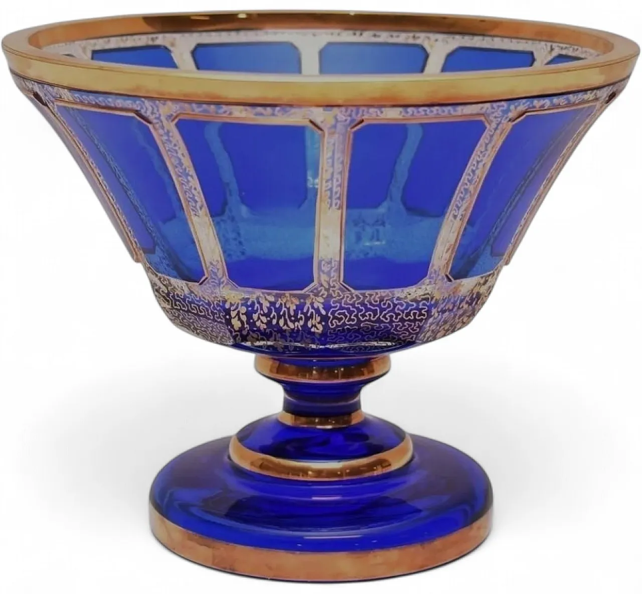 Cobalt Blue Gilt Glass Centerpiece Bowl, early 20th Century 7