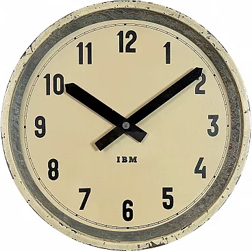 Orologio da parete industriale beige di IBM, anni '50