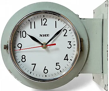 Orologio da parete vintage verde NHE bifacciale da nave, anni '80