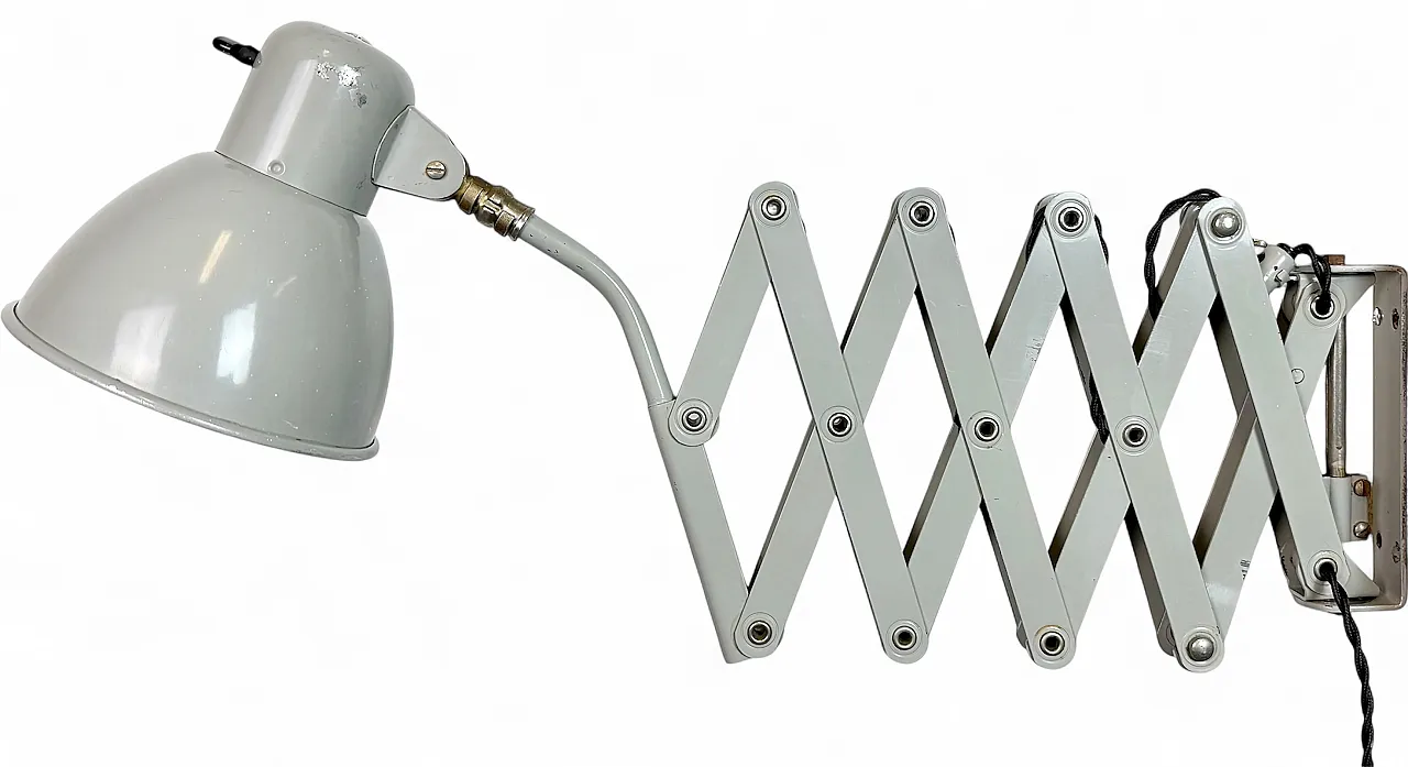 Grey German Industrial Scissor Wall Lamp from SIS, 1960s 23