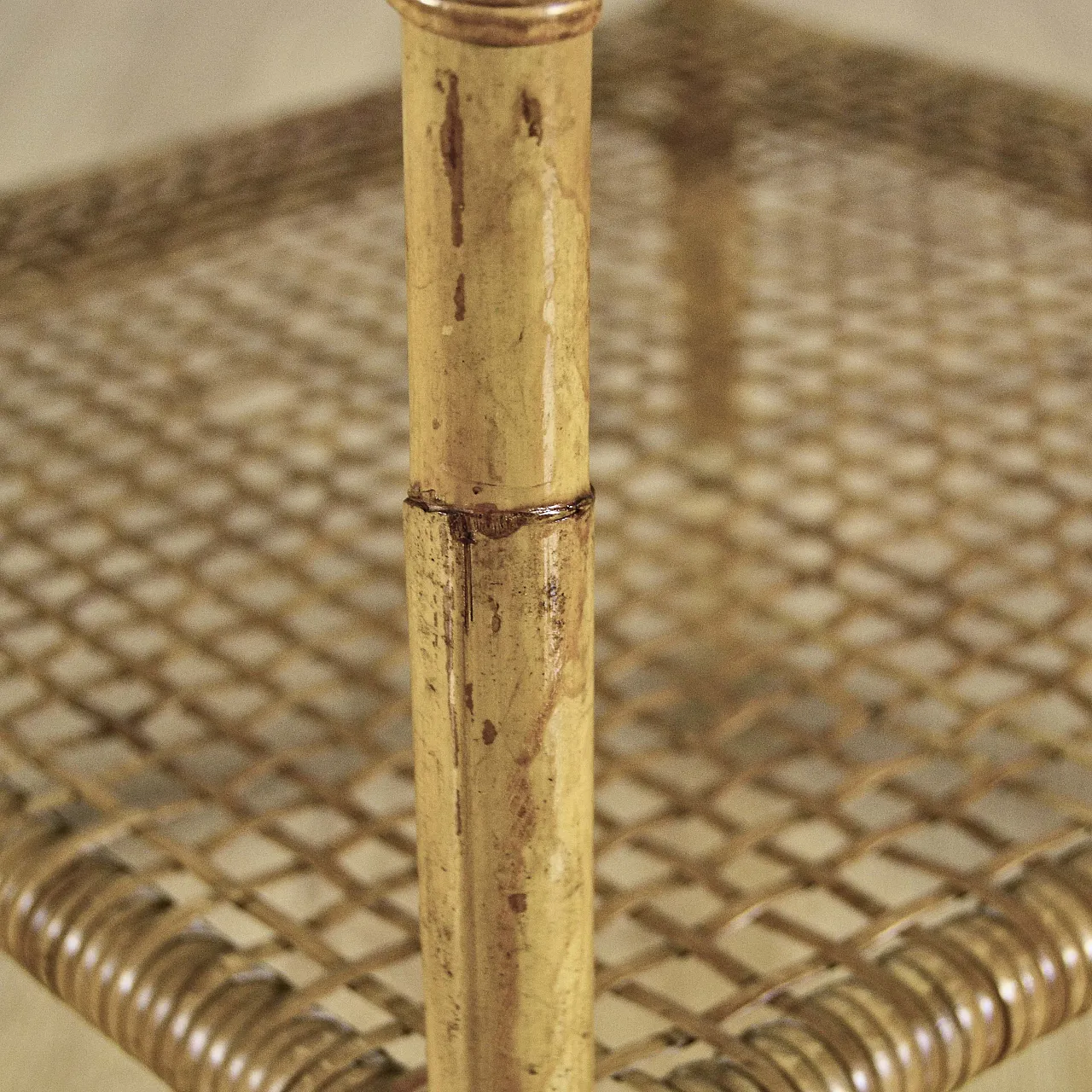 Bamboo and rattan coffee table with glass top and woven shelf, 1950s 7