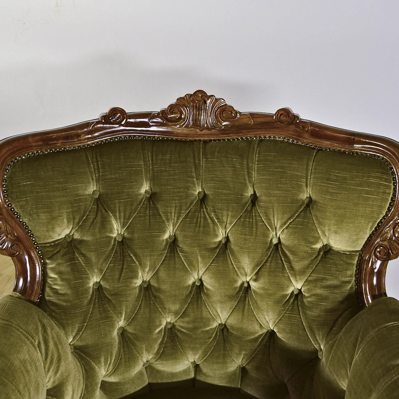 Coppia di poltrone Capitone in legno e velluto Luigi Filippo, fine 800 6