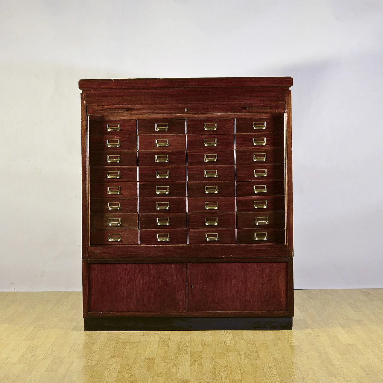 Industrial archive with 32-drawer tambour door, 1940s 1
