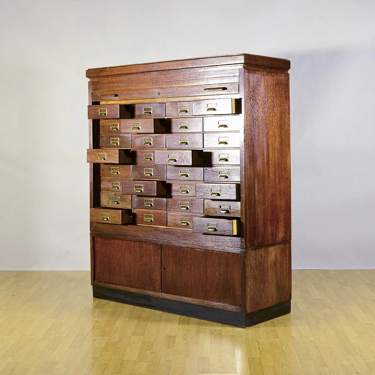 Industrial archive with 32-drawer tambour door, 1940s 4