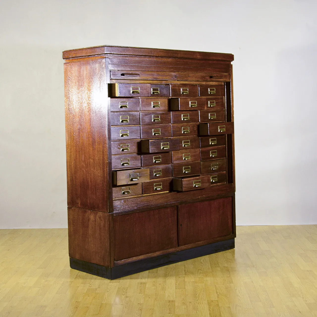 Industrial archive with 32-drawer tambour door, 1940s 5