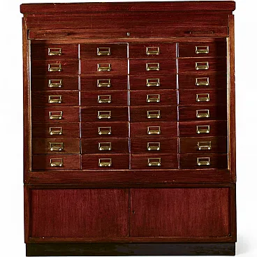 Industrial archive with 32-drawer tambour door, 1940s