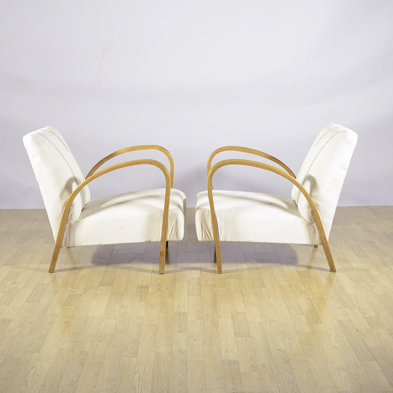 Coppia di poltrona Art Deco con braccioli ricurvi e tessuto, anni '30 3