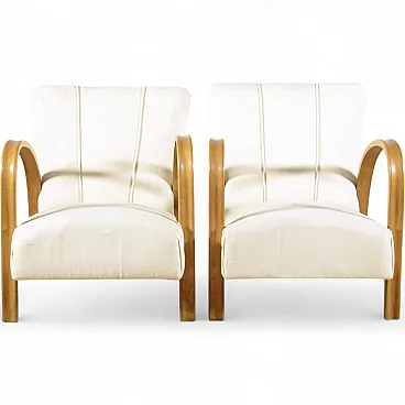 Coppia di poltrona Art Deco con braccioli ricurvi e tessuto, anni '30