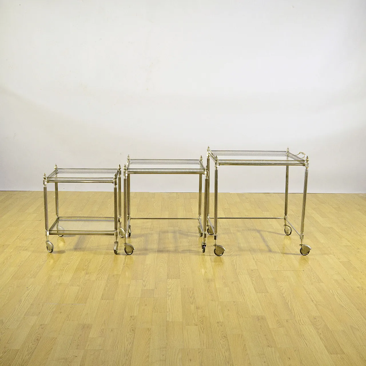 Louis XVI style service tables metal and glass, late 19th century 1