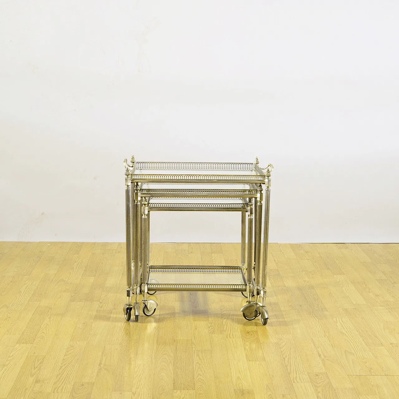 Louis XVI style service tables metal and glass, late 19th century 3