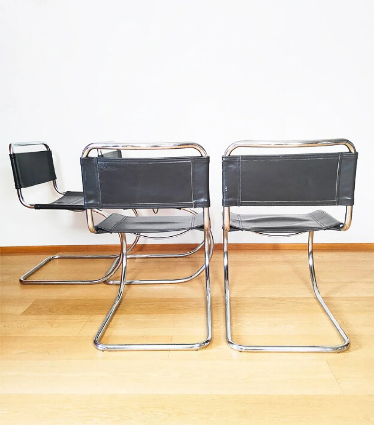 4 Sedie Bauhaus in acciaio e pelle, anni '70 3