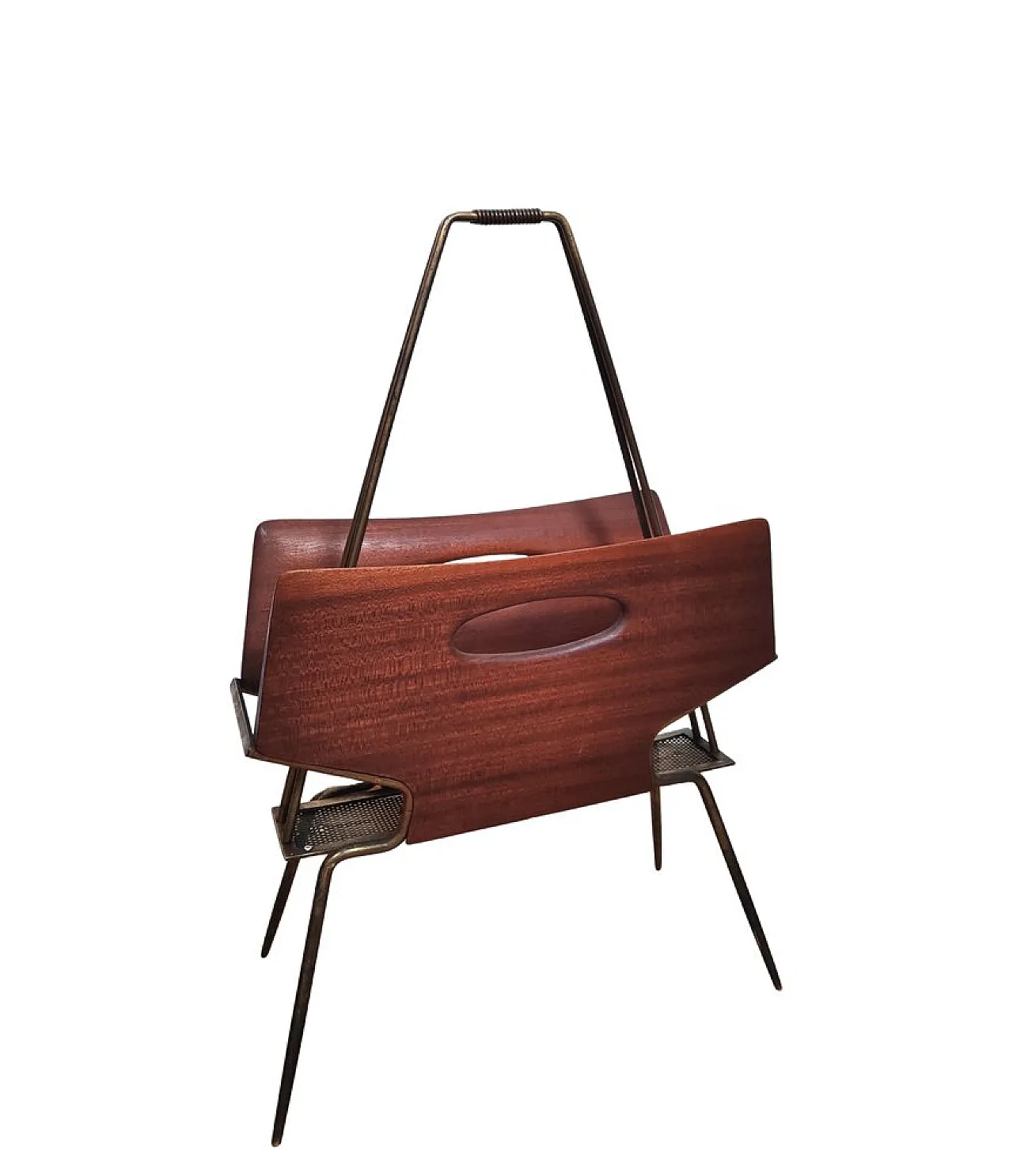 Rosewood and brass magazine rack, 1950s 1