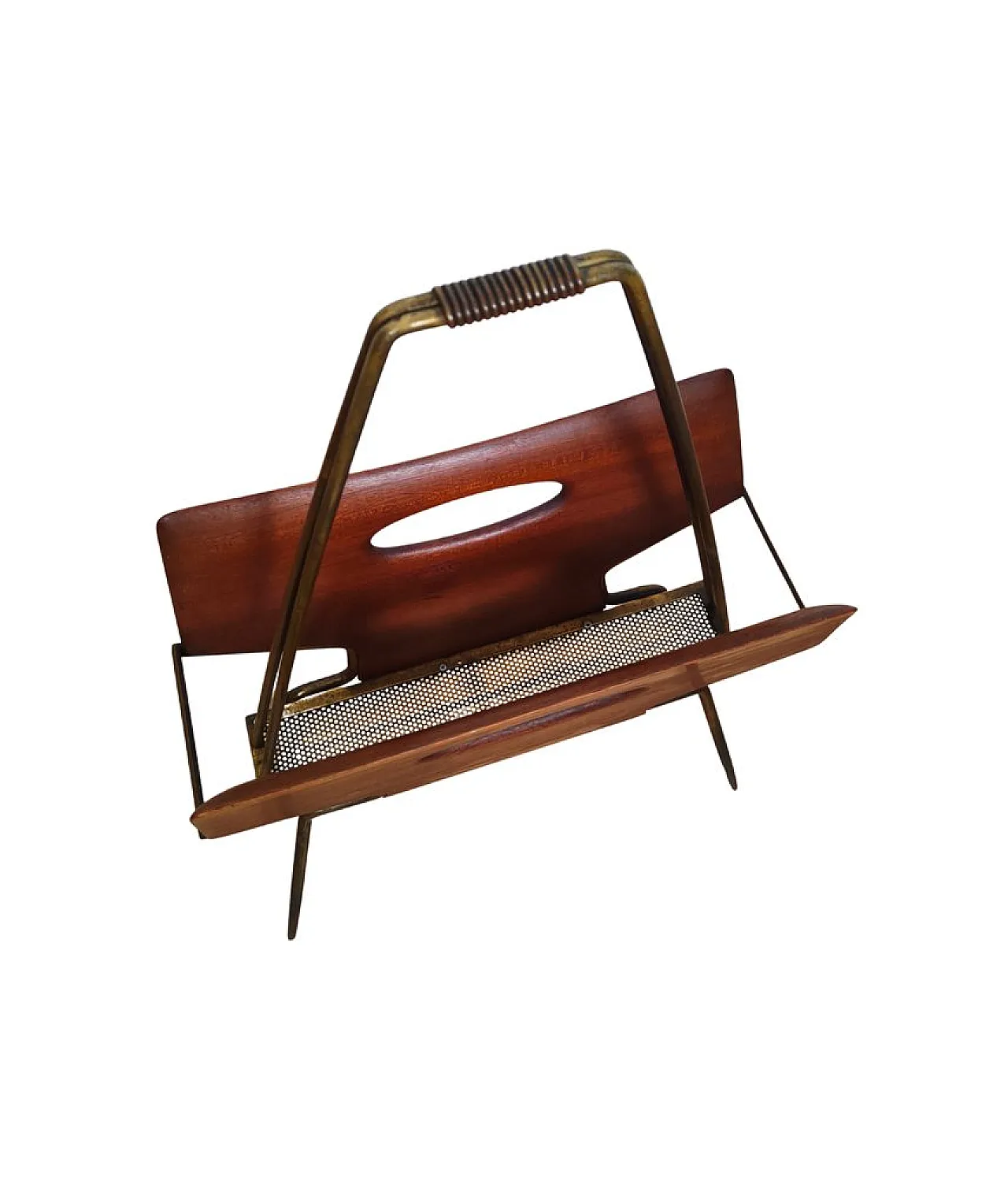 Rosewood and brass magazine rack, 1950s 2