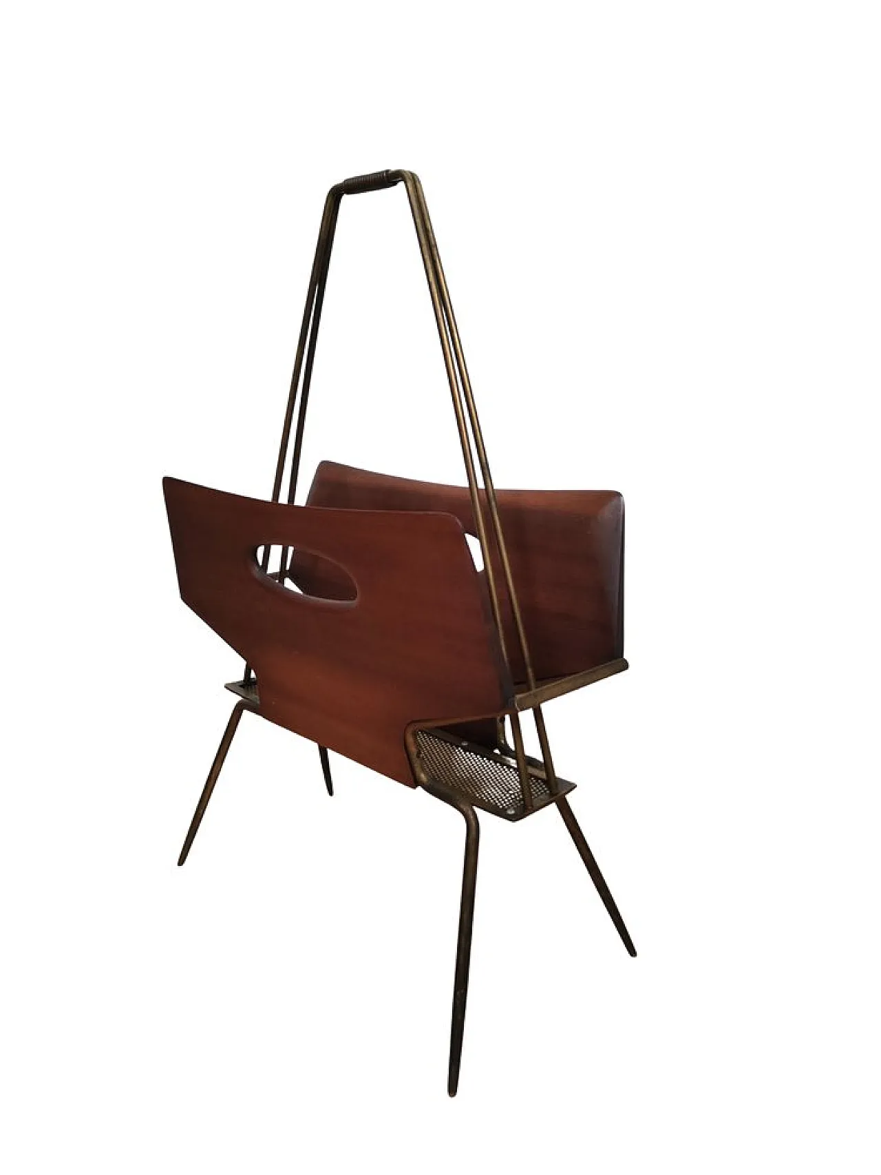 Rosewood and brass magazine rack, 1950s 3