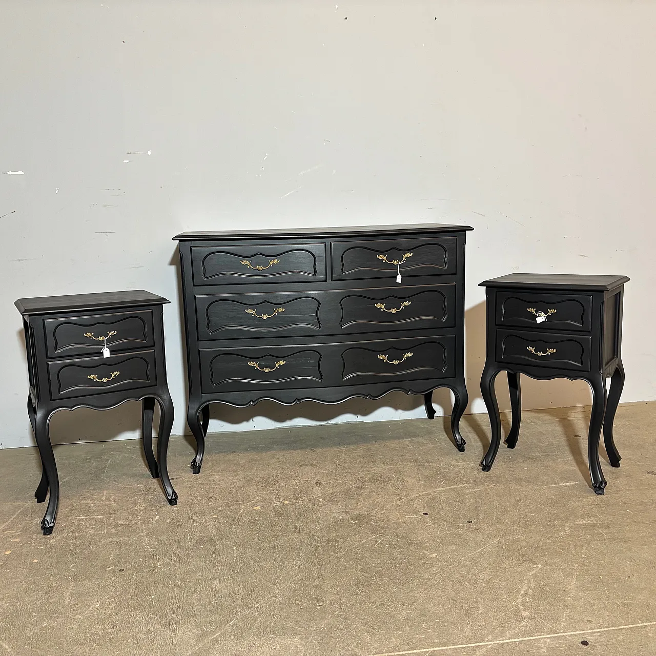 Chest of drawers and two bedside tables, 1950s 1