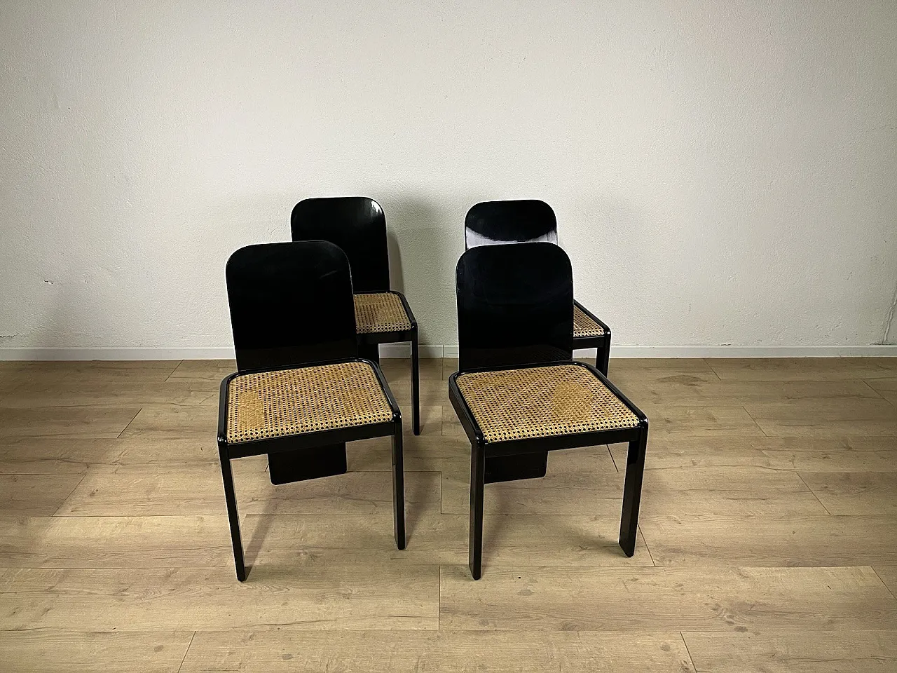 4 Sedie in legno e paglia di Pierluigi Molinari Pozzi, anni '70 2