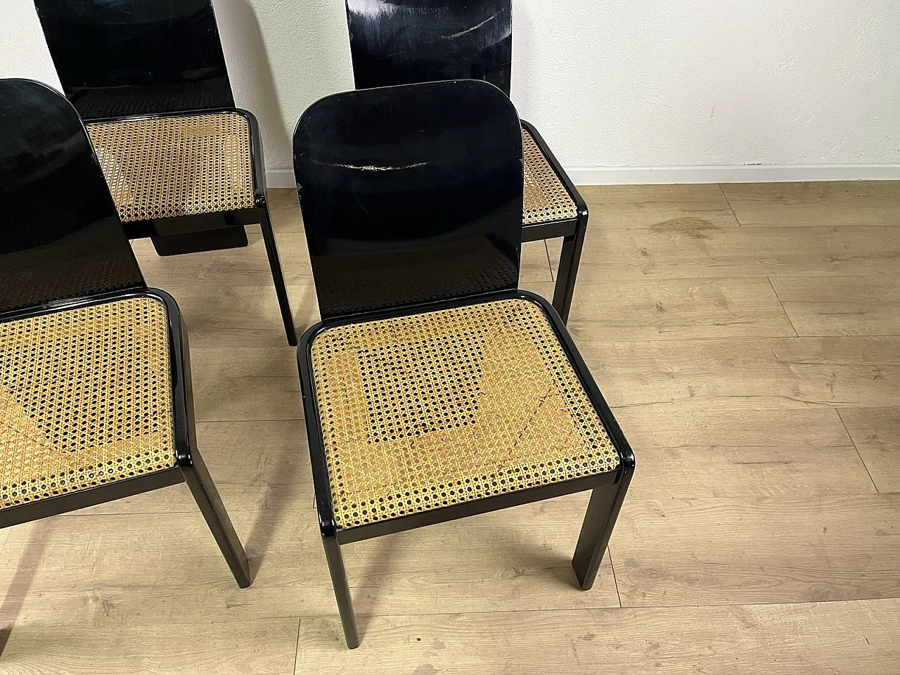 4 Sedie in legno e paglia di Pierluigi Molinari Pozzi, anni '70 4