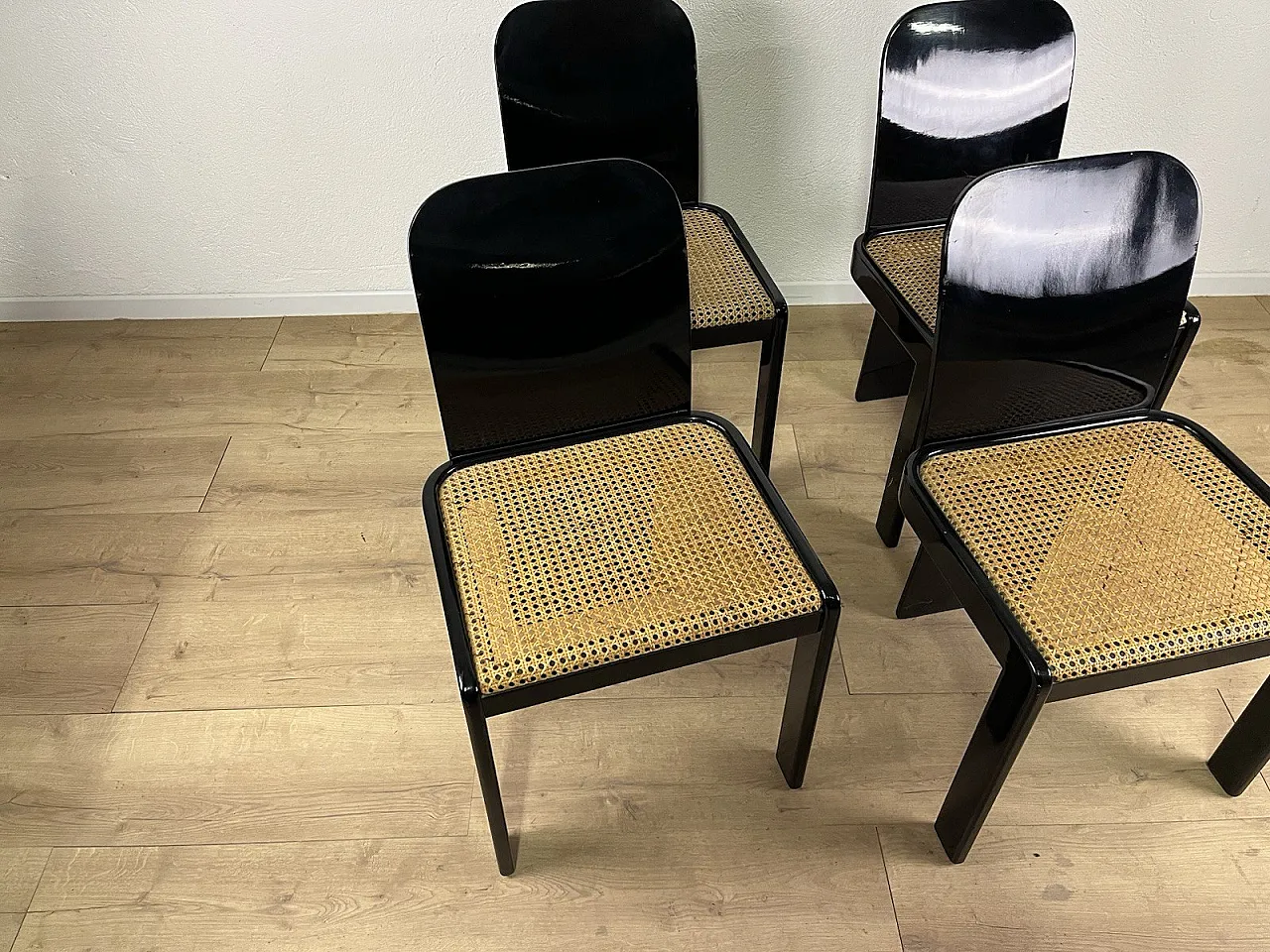 4 Sedie in legno e paglia di Pierluigi Molinari Pozzi, anni '70 5