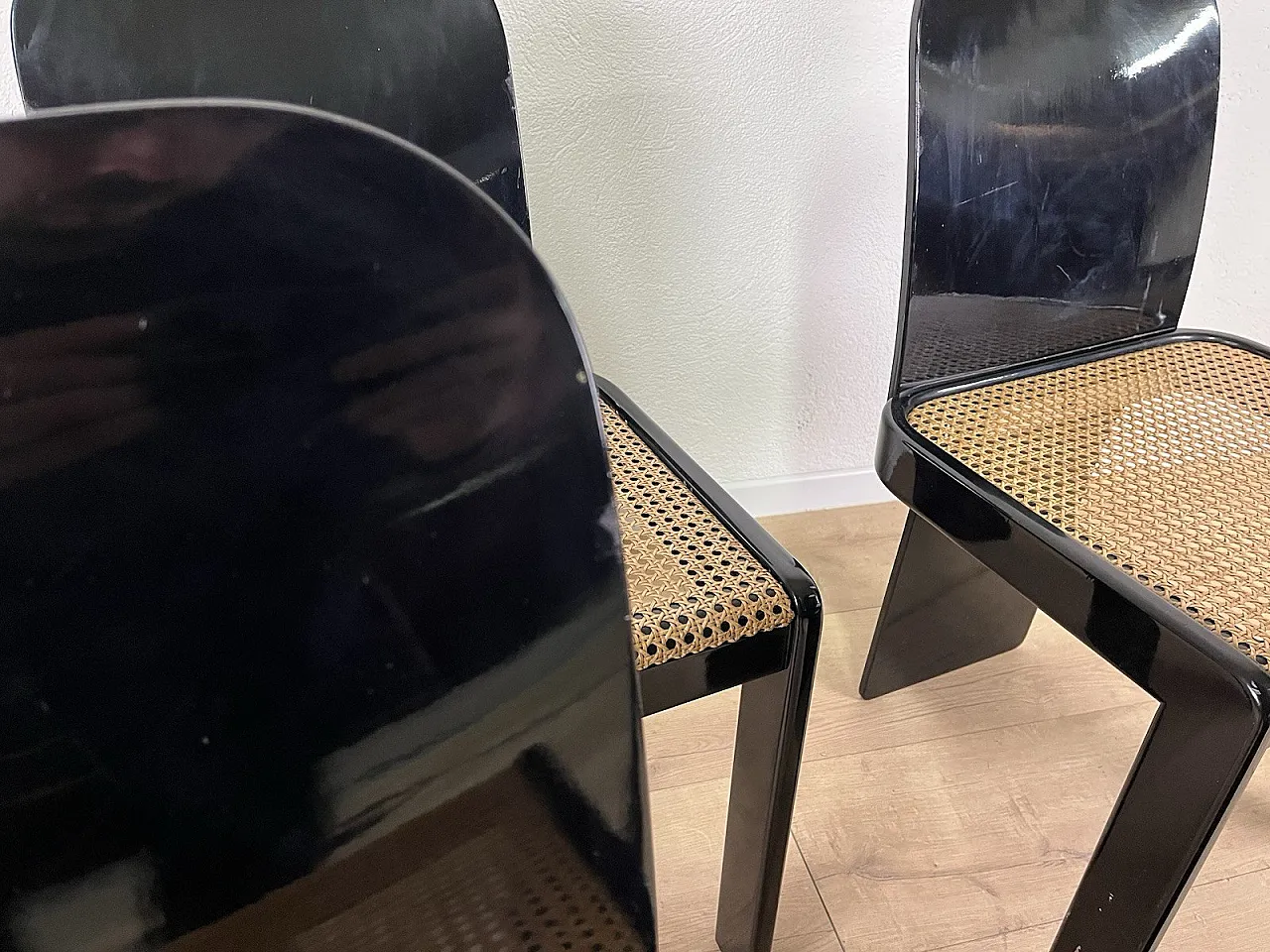 4 Sedie in legno e paglia di Pierluigi Molinari Pozzi, anni '70 10