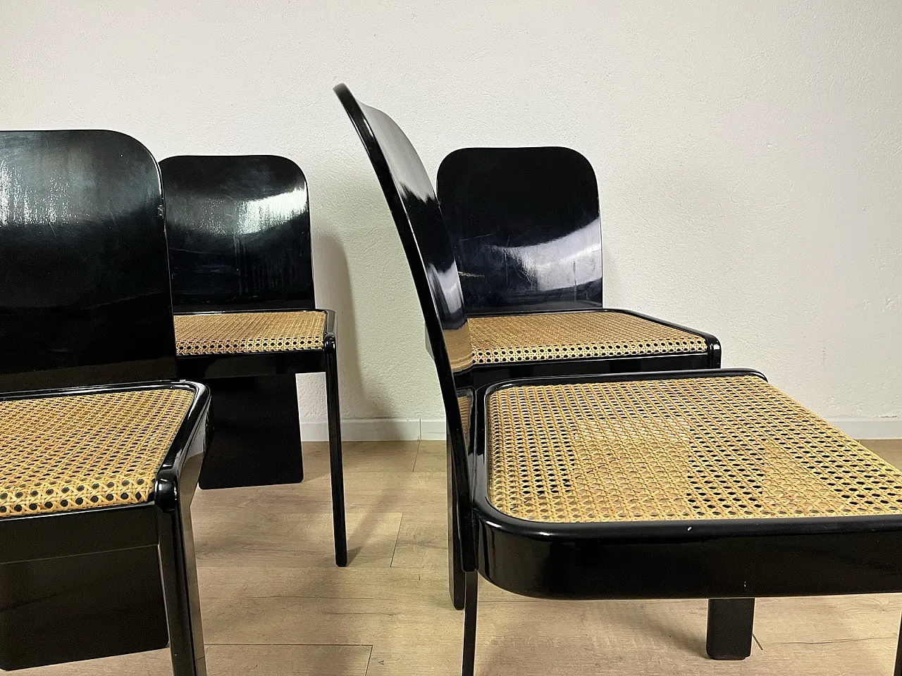 4 Sedie in legno e paglia di Pierluigi Molinari Pozzi, anni '70 14