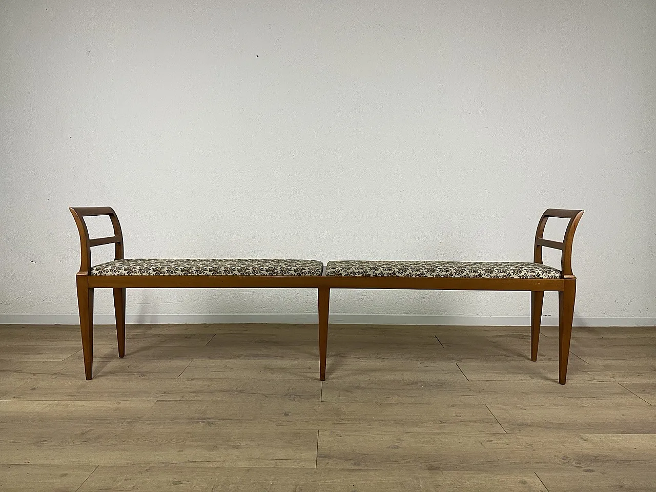 Panchina in legno e tessuto, anni '50 2