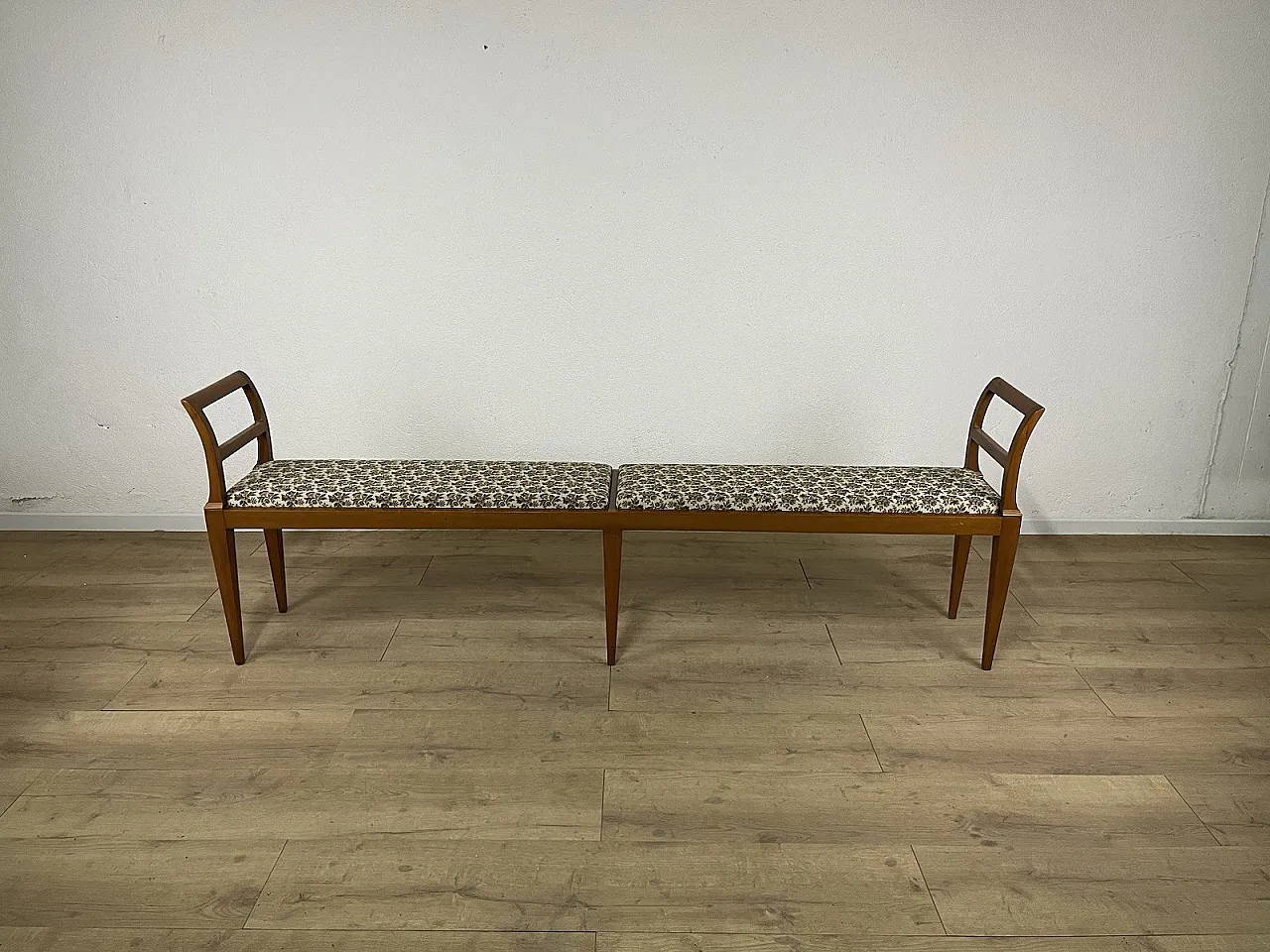 Panchina in legno e tessuto, anni '50 3