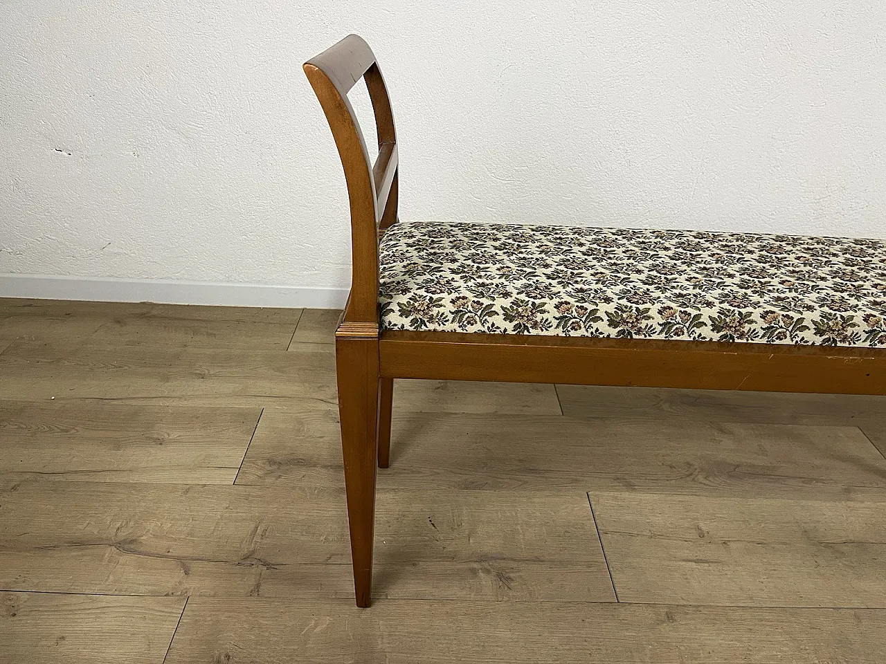 Panchina in legno e tessuto, anni '50 5