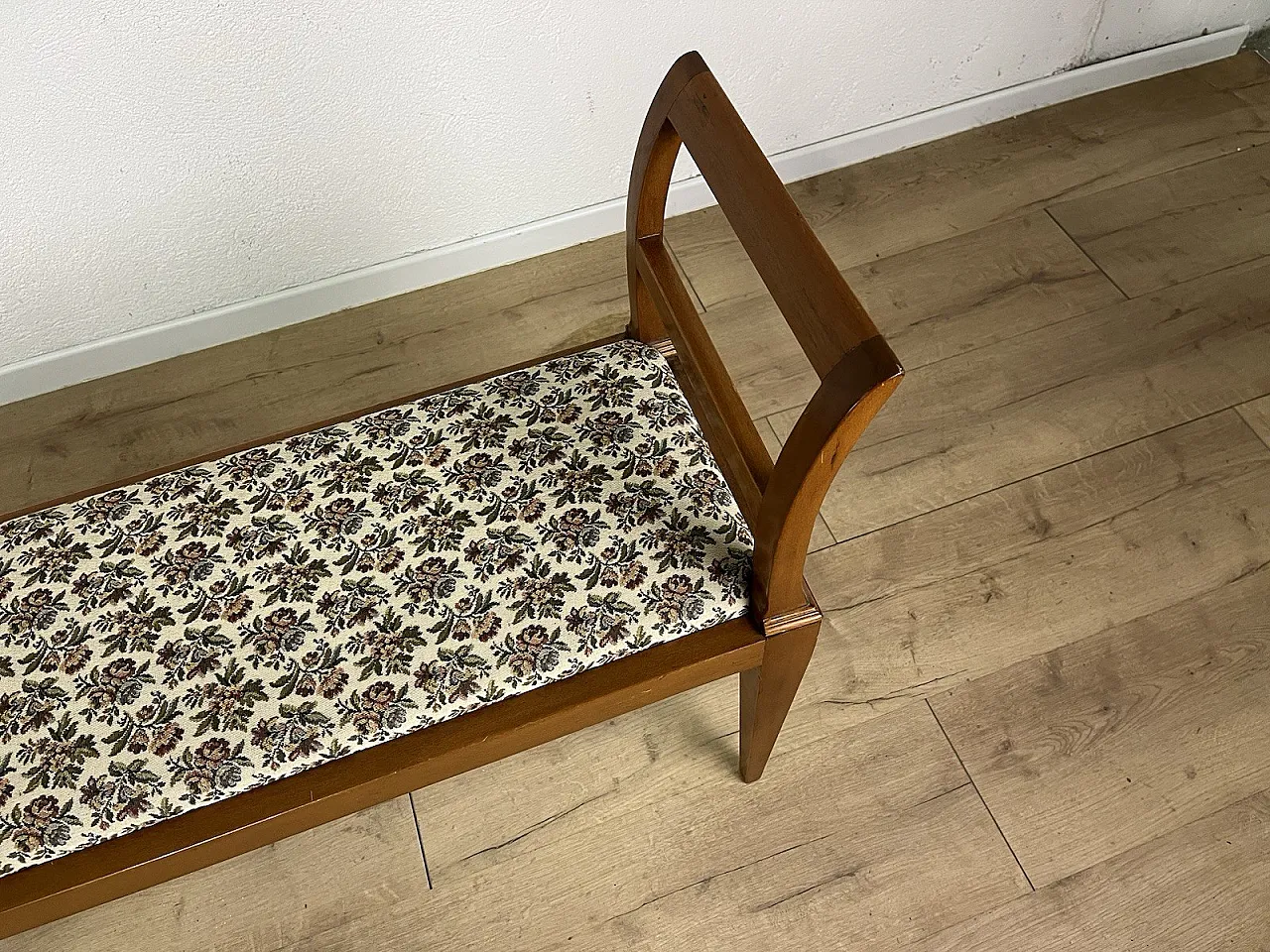 Panchina in legno e tessuto, anni '50 8