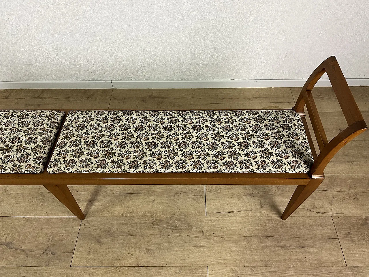 Panchina in legno e tessuto, anni '50 9