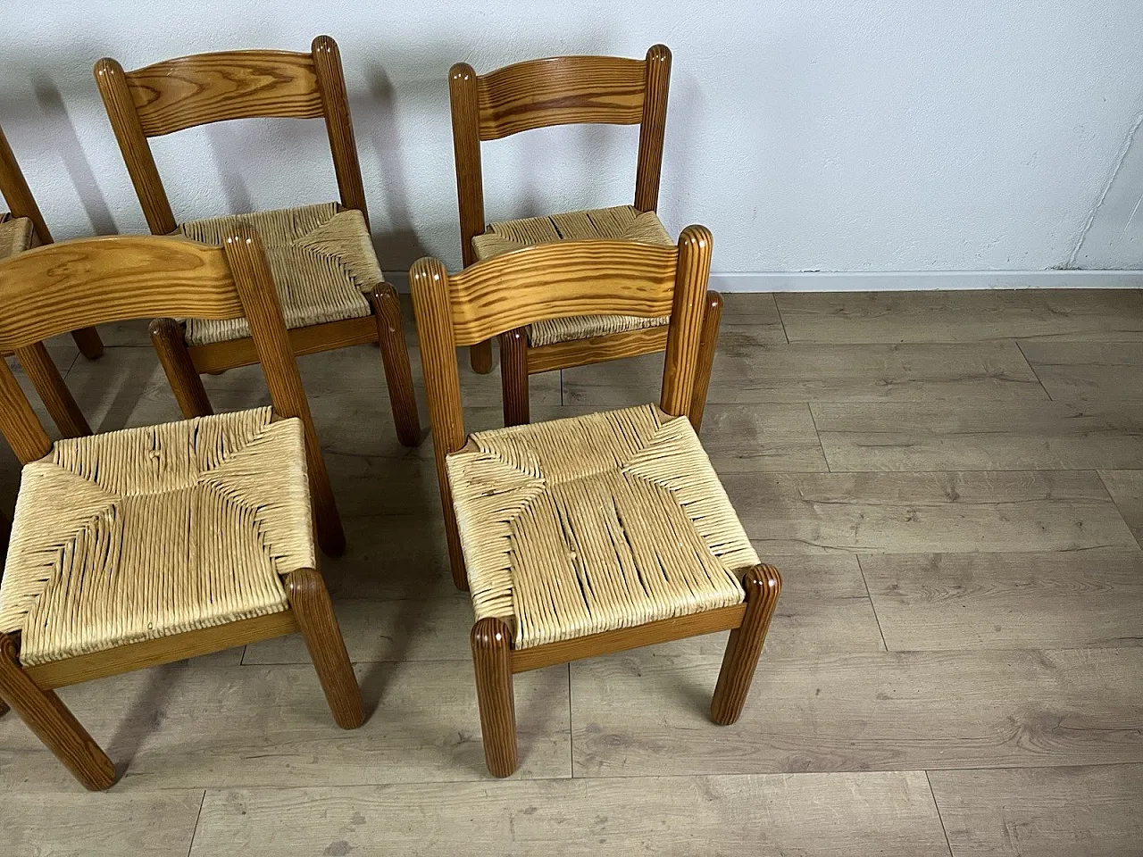 6 Sedie in faggio e paglia intrecciata di Charlotte Perriand, anni '60 3