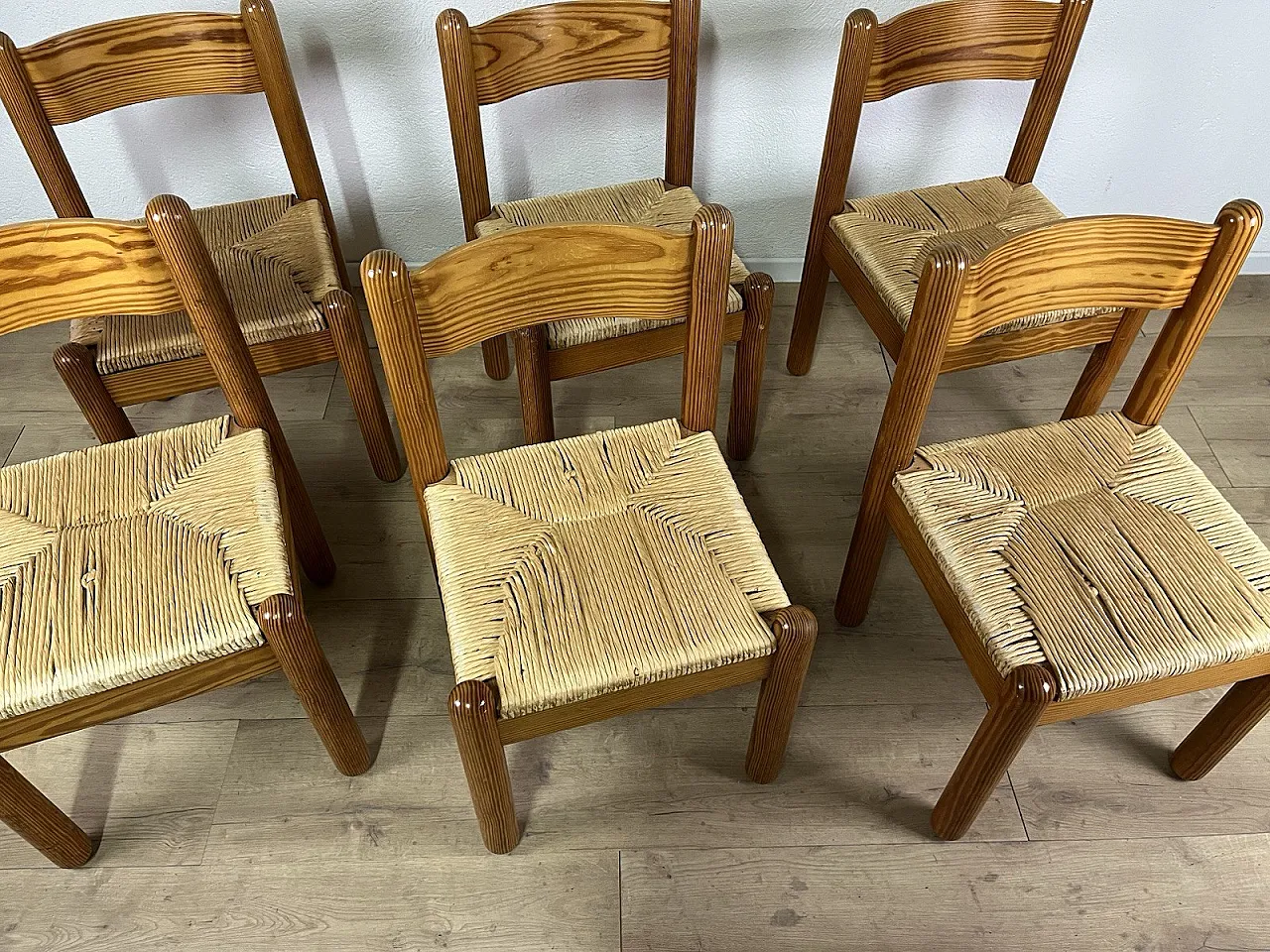 6 Sedie in faggio e paglia intrecciata di Charlotte Perriand, anni '60 4