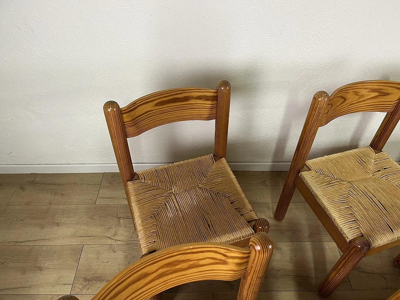 6 Sedie in faggio e paglia intrecciata di Charlotte Perriand, anni '60 6