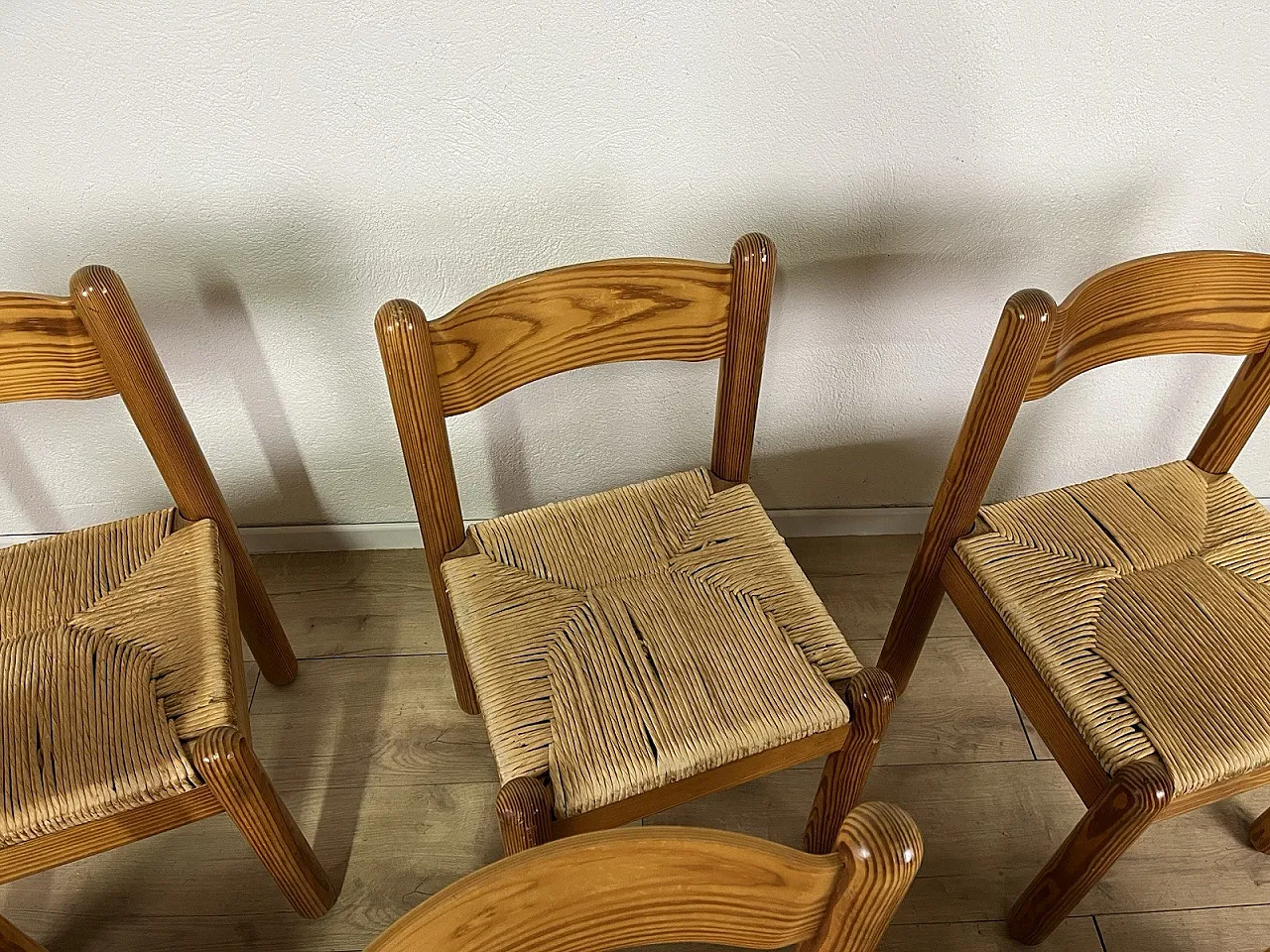 6 Sedie in faggio e paglia intrecciata di Charlotte Perriand, anni '60 7