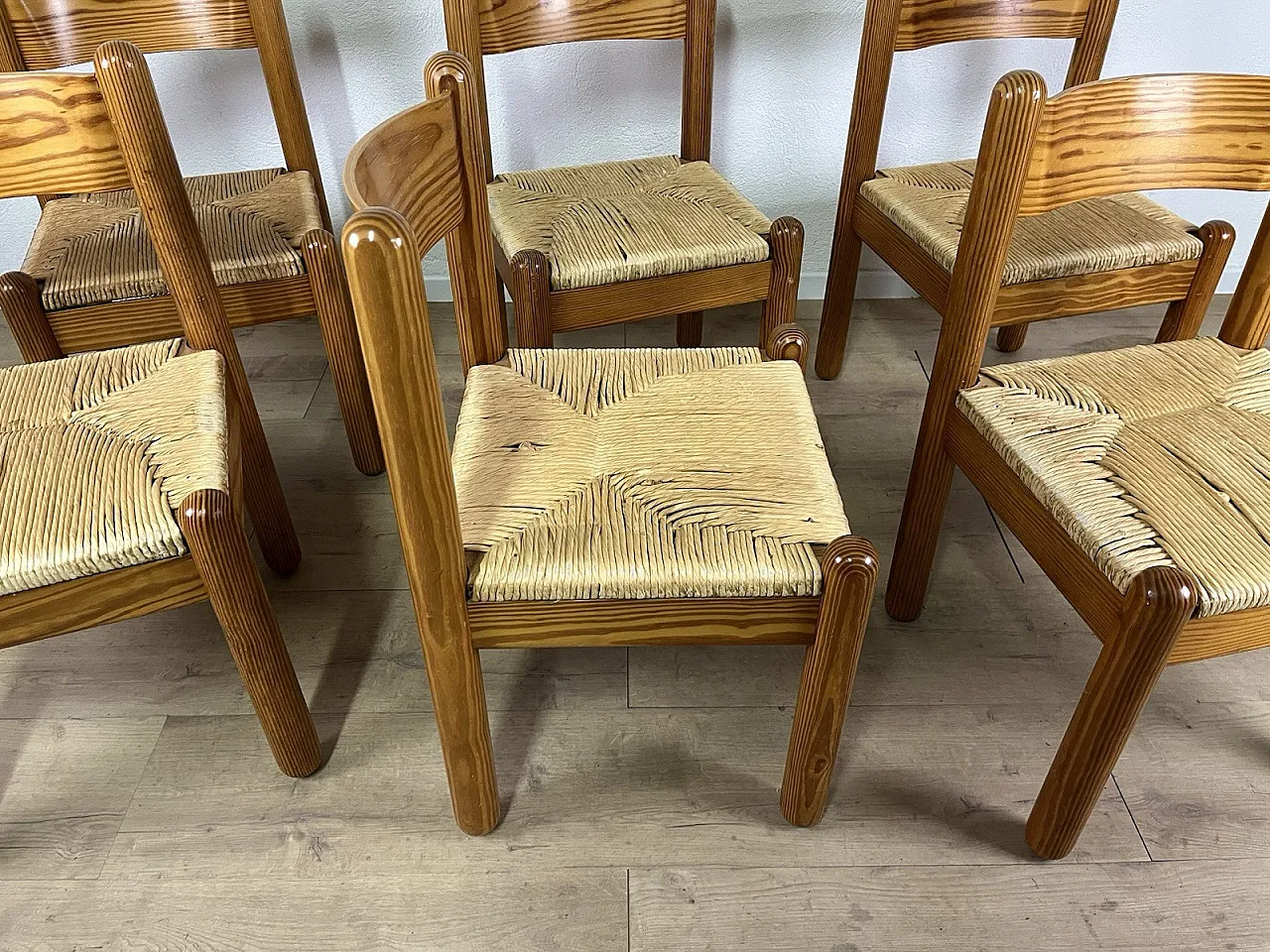 6 Sedie in faggio e paglia intrecciata di Charlotte Perriand, anni '60 13