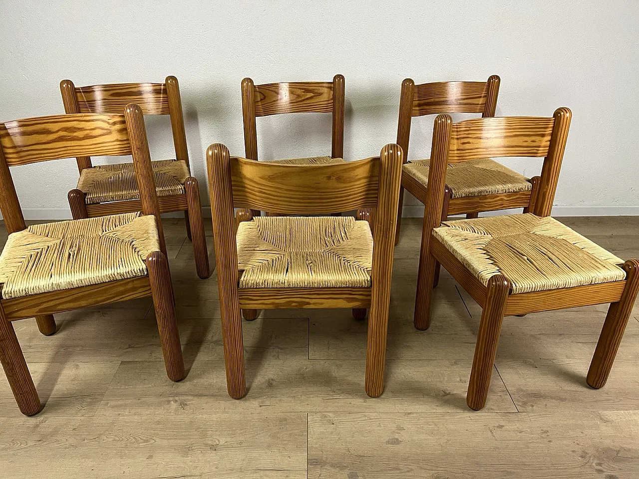 6 Sedie in faggio e paglia intrecciata di Charlotte Perriand, anni '60 14