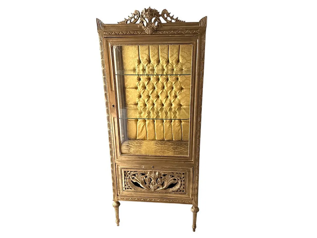 Baroque display cabinet in carved wood with capitonnè interior, 1980s 1