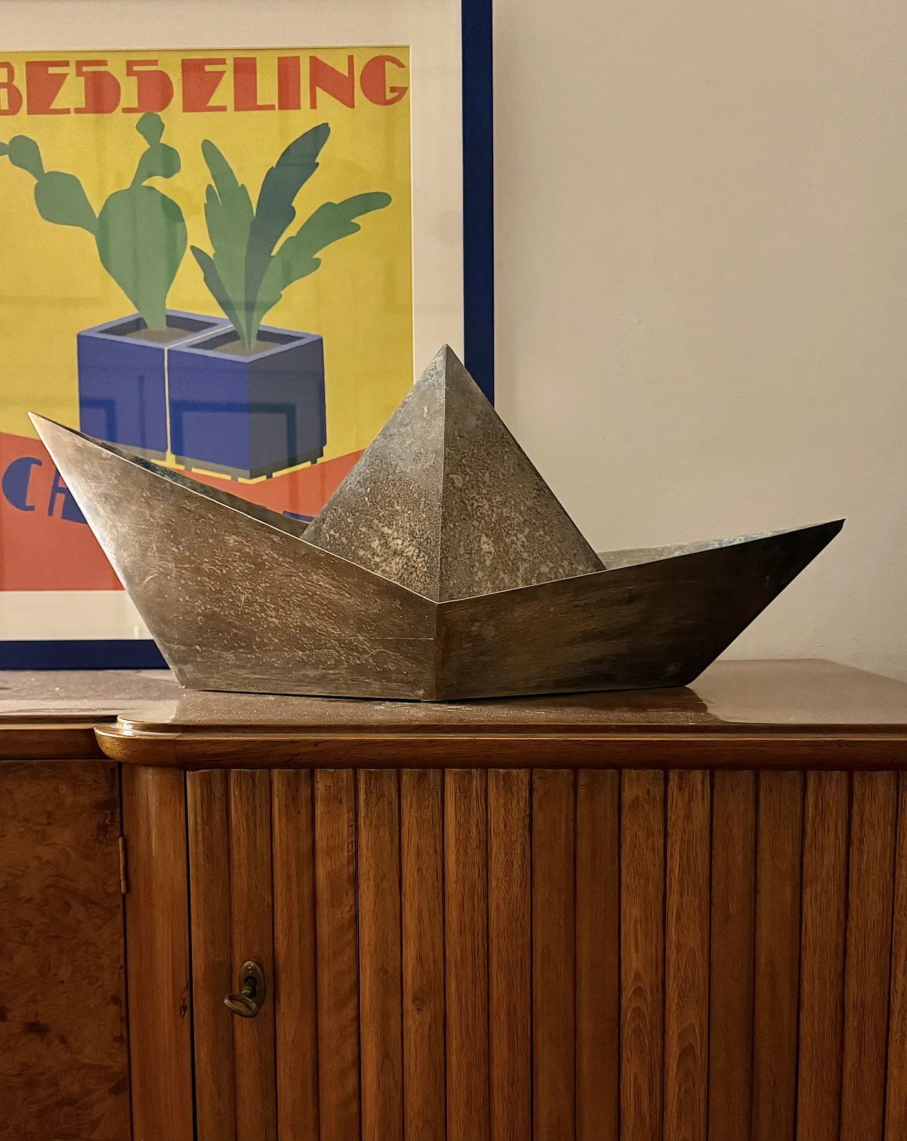 Silver plated paper boat sculpture by Aldo Cibic for Paola C, 1980 3