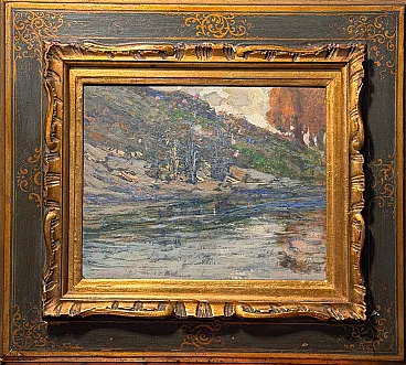 Paesaggio fluviale di Giuseppe Sacheri, olio su tela, '800