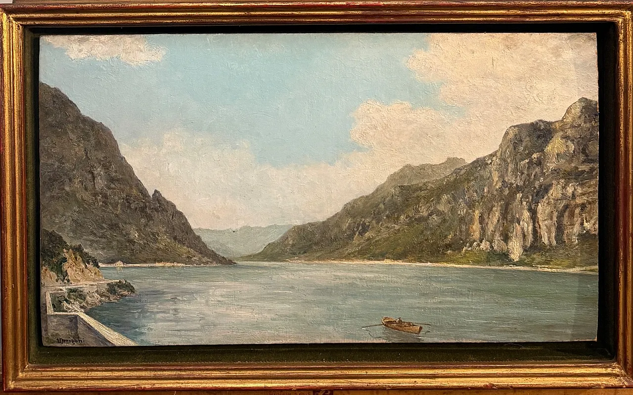 Paesaggio Lago di Como di Luigi Arrigoni, olio su tavola, '900 1
