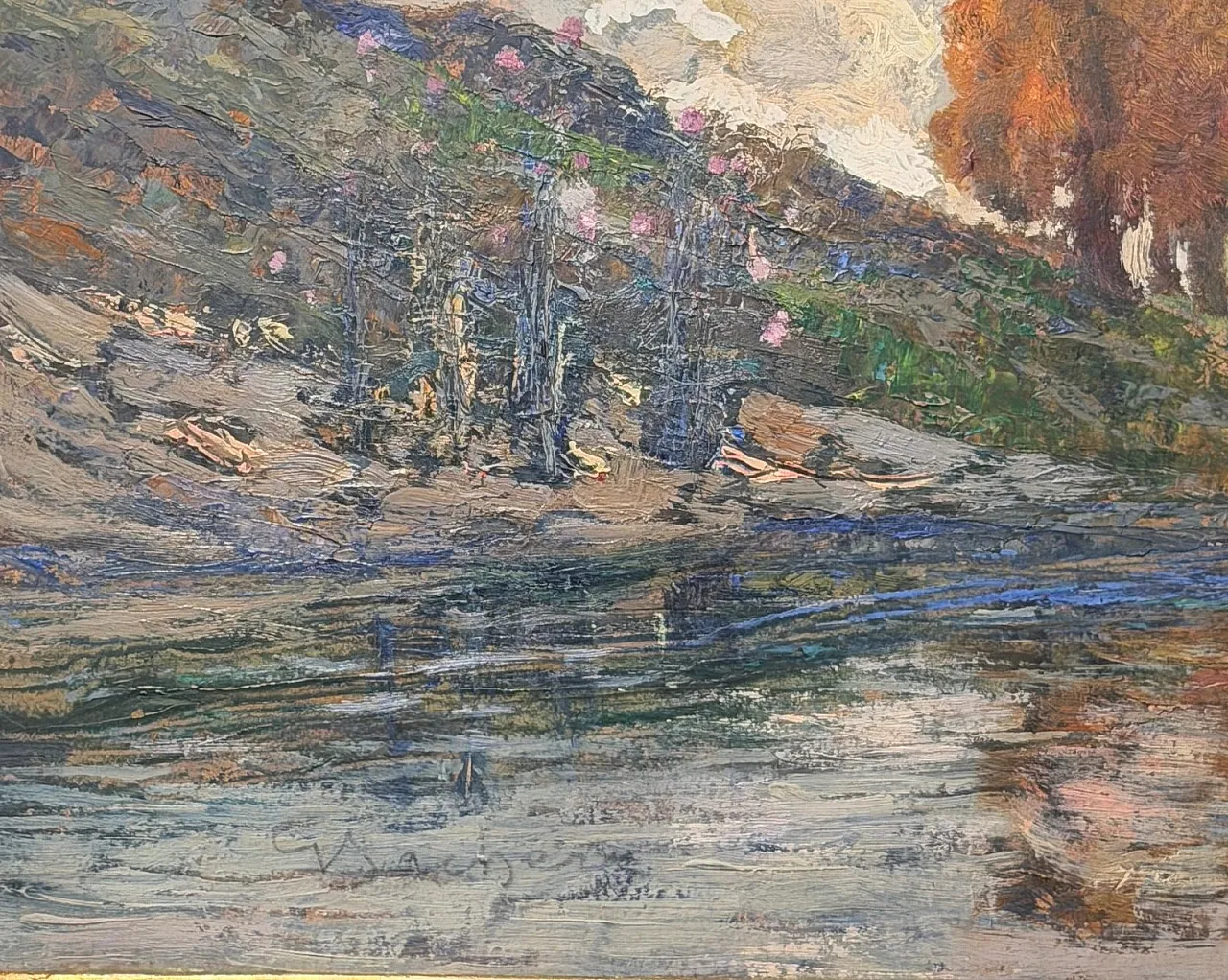 Paesaggio fluviale di Giuseppe Sacheri, olio su tela, '800 2