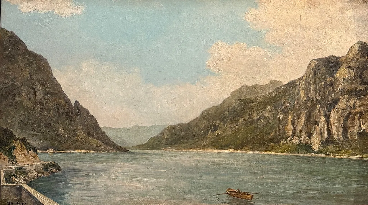 Paesaggio Lago di Como di Luigi Arrigoni, olio su tavola, '900 2