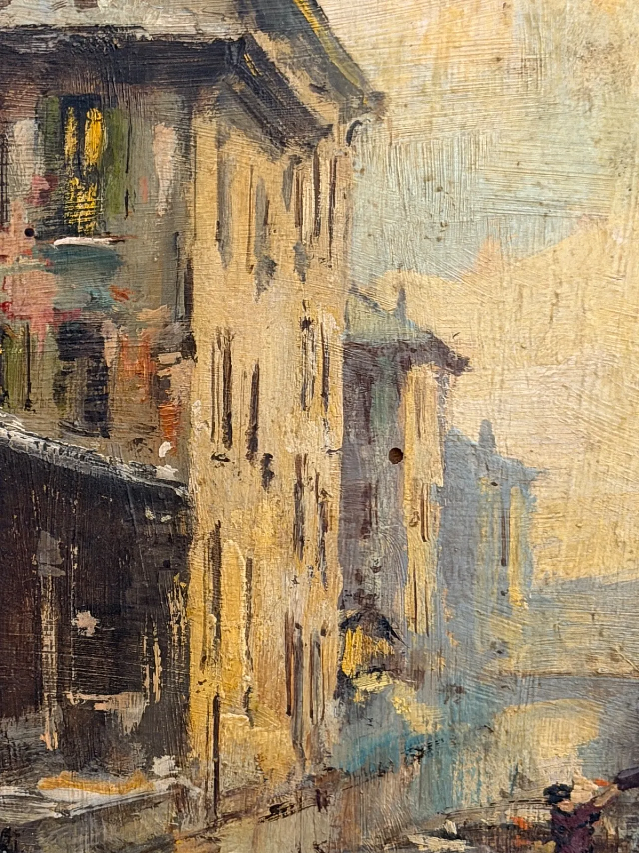 Dipinto olio su tavola, paesaggio, naviglio milanese, '900 3