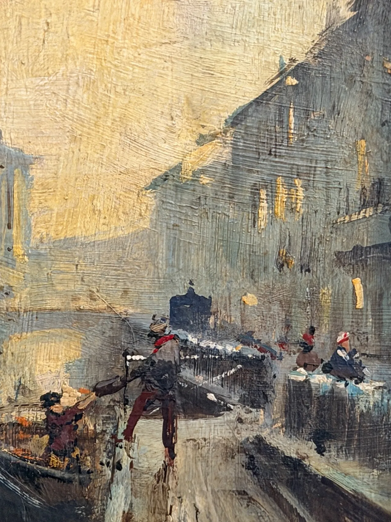 Dipinto olio su tavola, paesaggio, naviglio milanese, '900 4