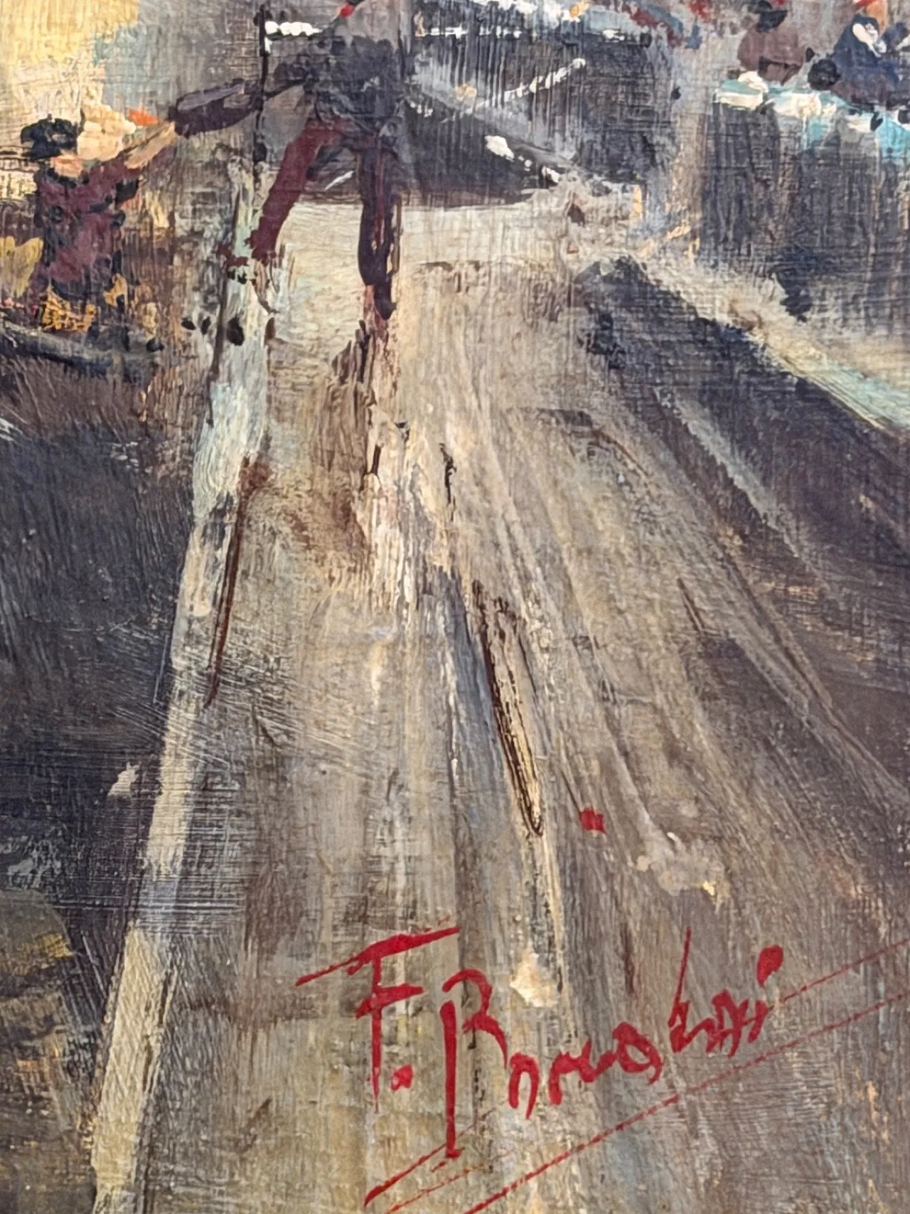 Dipinto olio su tavola, paesaggio, naviglio milanese, '900 5