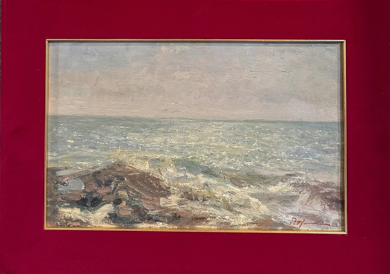 Pittura antica, olio su tavola, Marina, Pompeo Mariani, '800 1