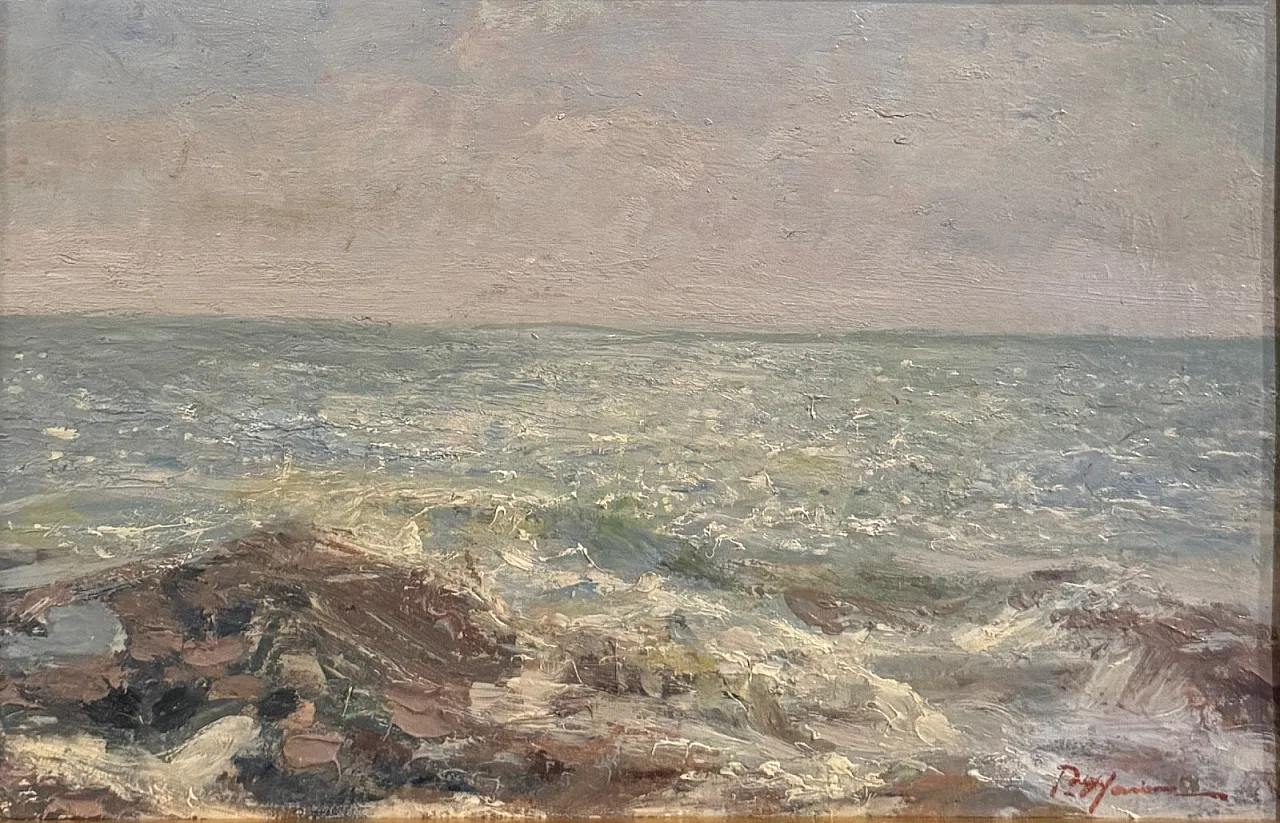 Pittura antica, olio su tavola, Marina, Pompeo Mariani, '800 2