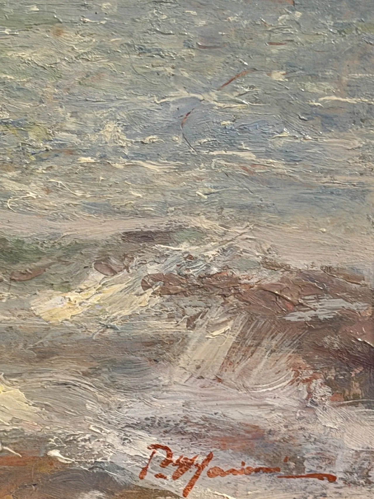 Pittura antica, olio su tavola, Marina, Pompeo Mariani, '800 5